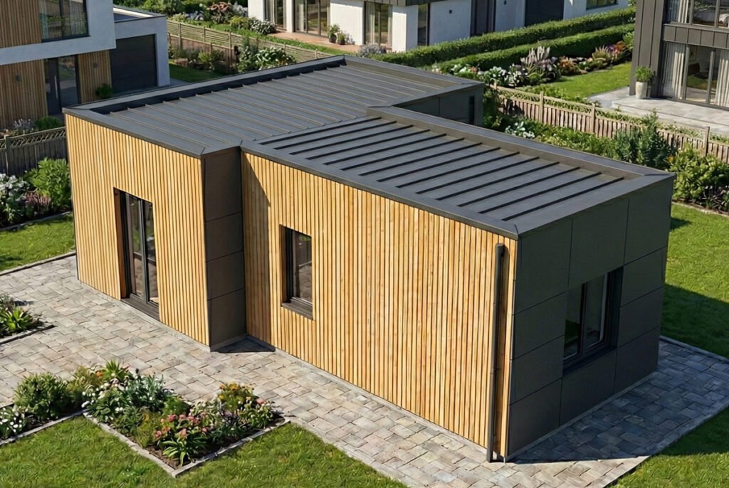 Wohncontainer, zwei gestapelte Module